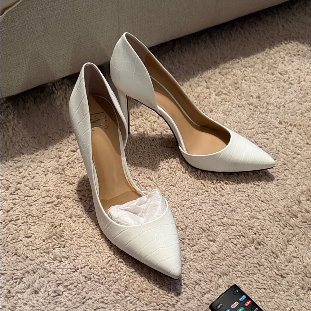Elegant White Croc-Embossed D’orsay Heels